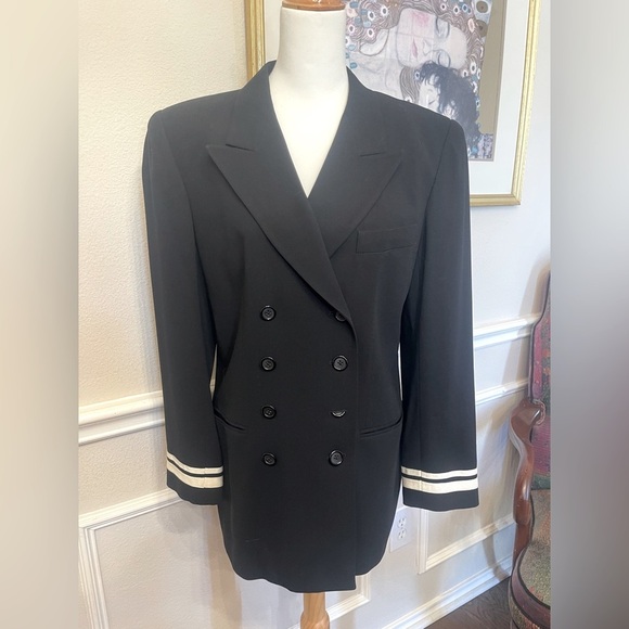 DKNY Donna Karan New York Vintage 100% Wool Black Blazer /Cream Banding6